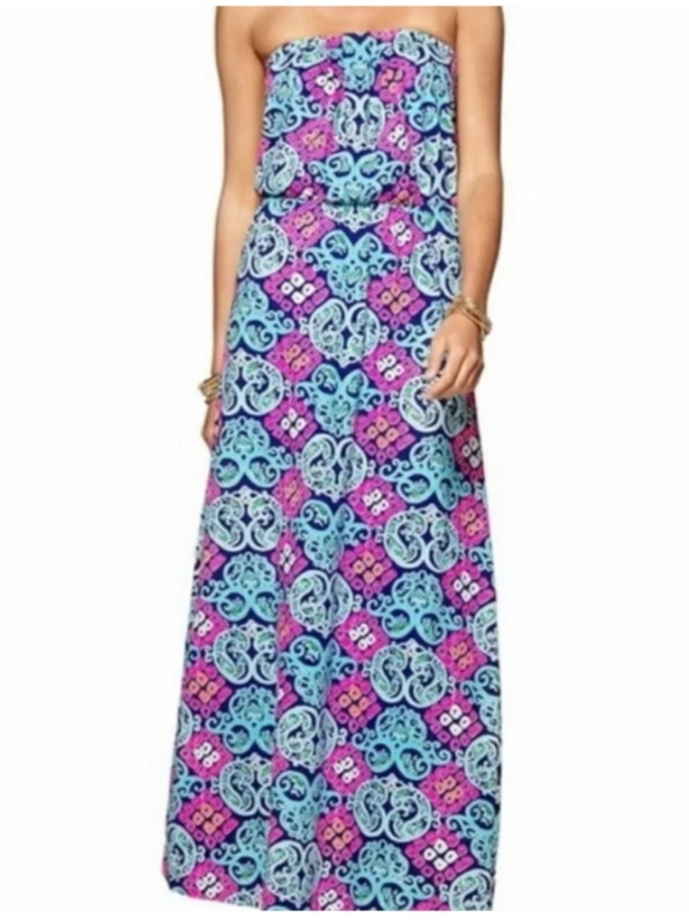 Lilly Pulitzer Marlissa Maxi Dress Strapless Women’s Large Navy Behind the Gate